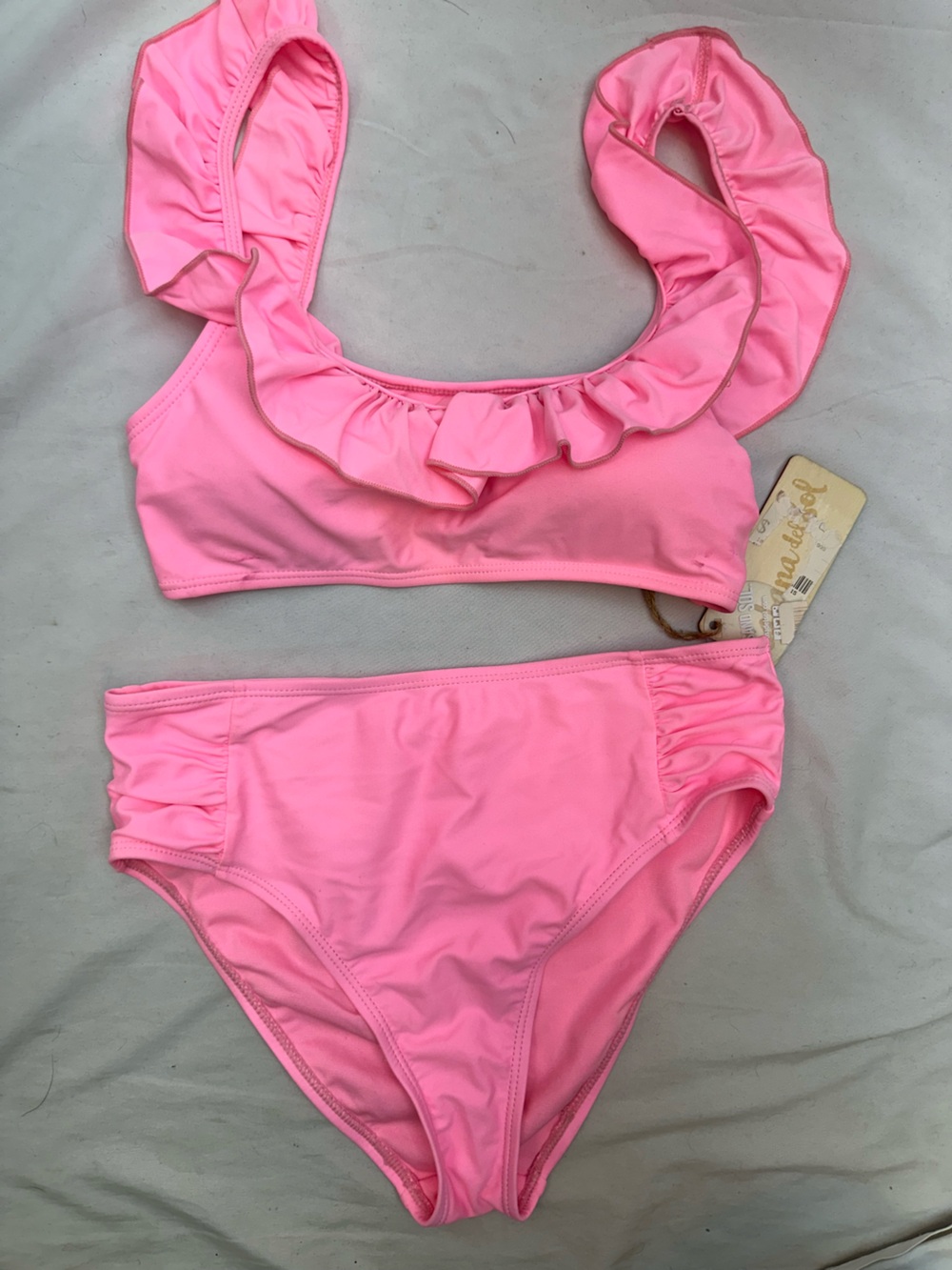 Cabana del Sol Pink Ruffled Bikini Two-Piece Swim Set S NWTS